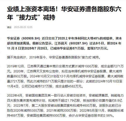6月20日晚间！华安证券控股股东等减持进展及对股价影响